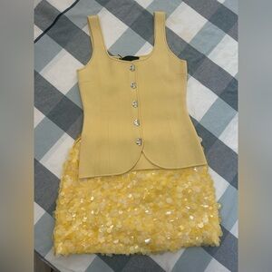 ZARA PLAIN KNIT CORSET TOP & SEQUIN MINI SKIRT